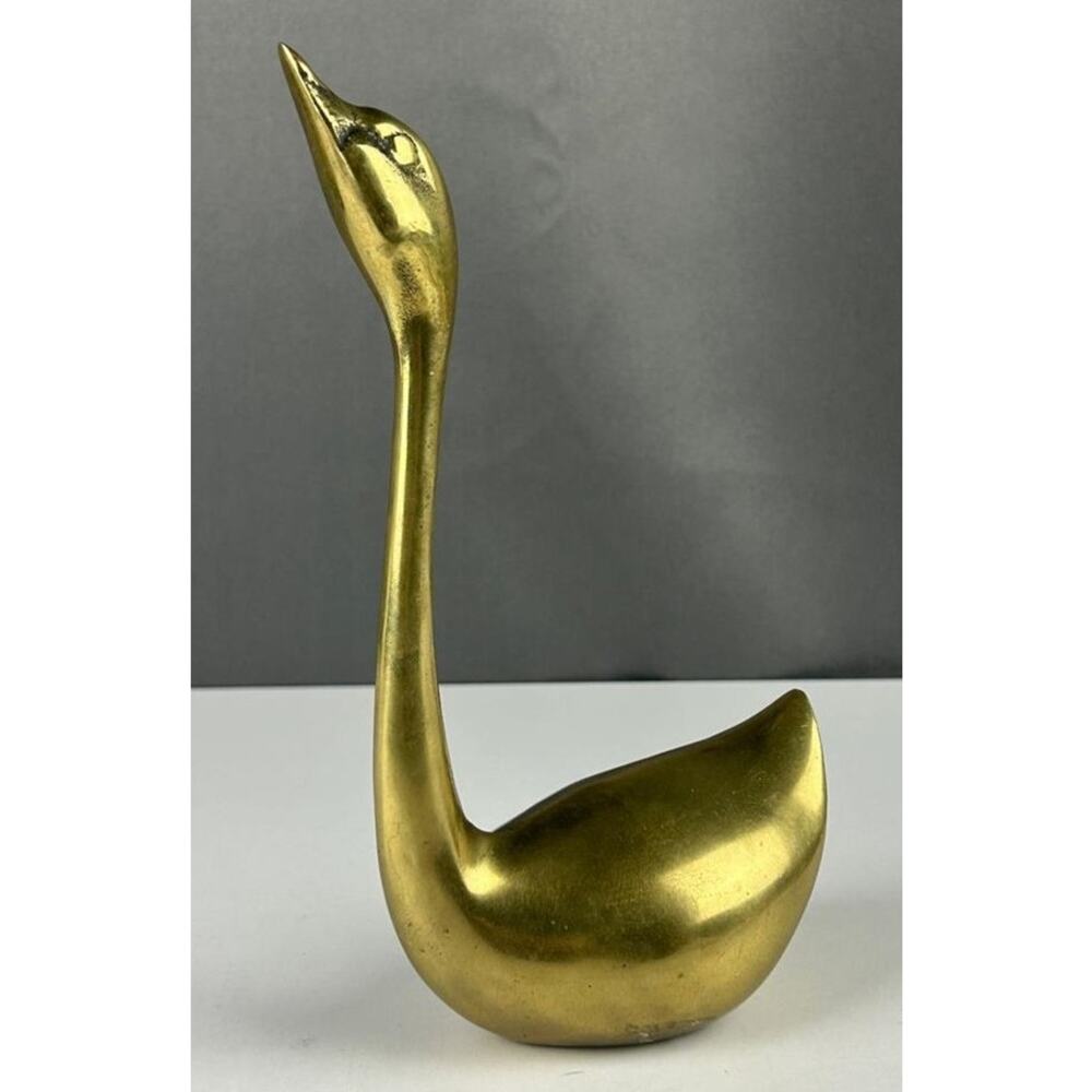 Vintage Brass Swan Figurine 8.5" Elegant Mid Century Modern Decor